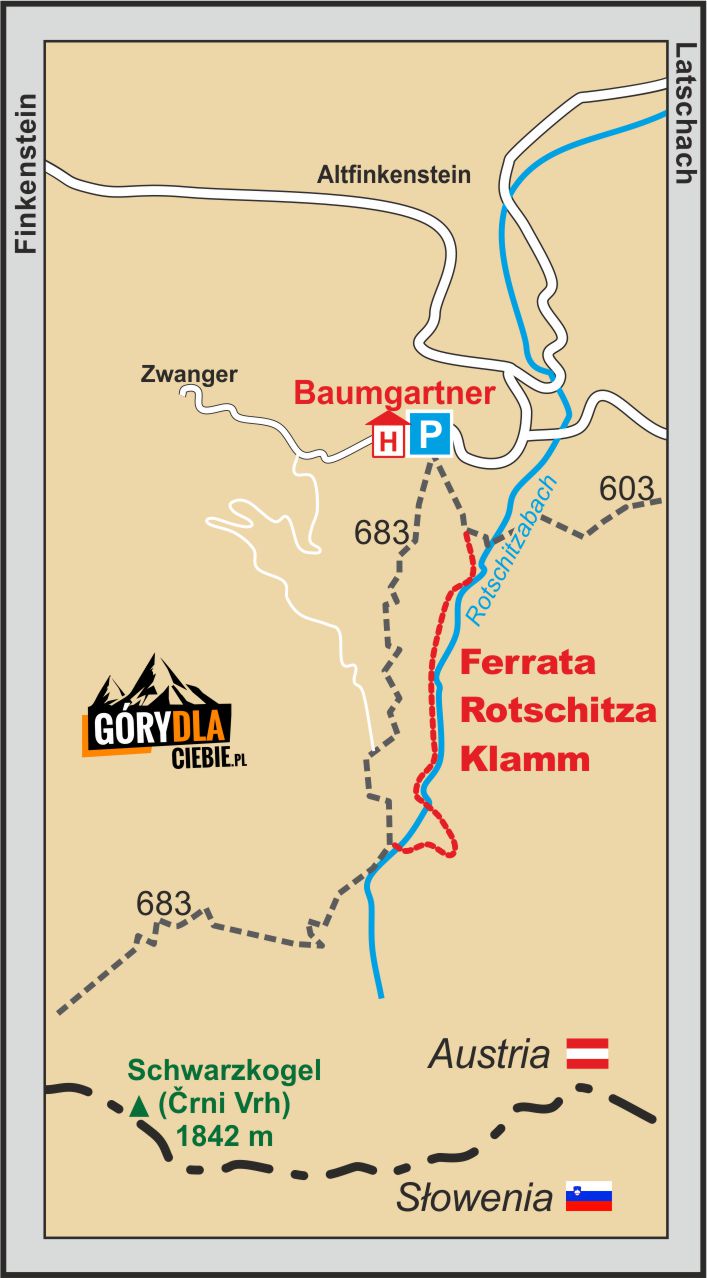 Ferrata Rotschitza-Klamm - mapa
