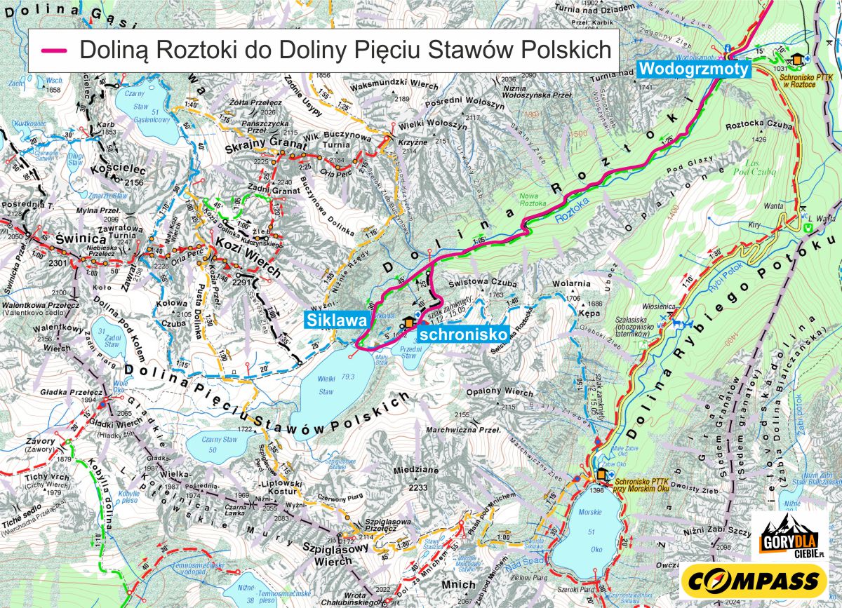 Mapa trasy do Doliny Pięciu Stawów Polskich