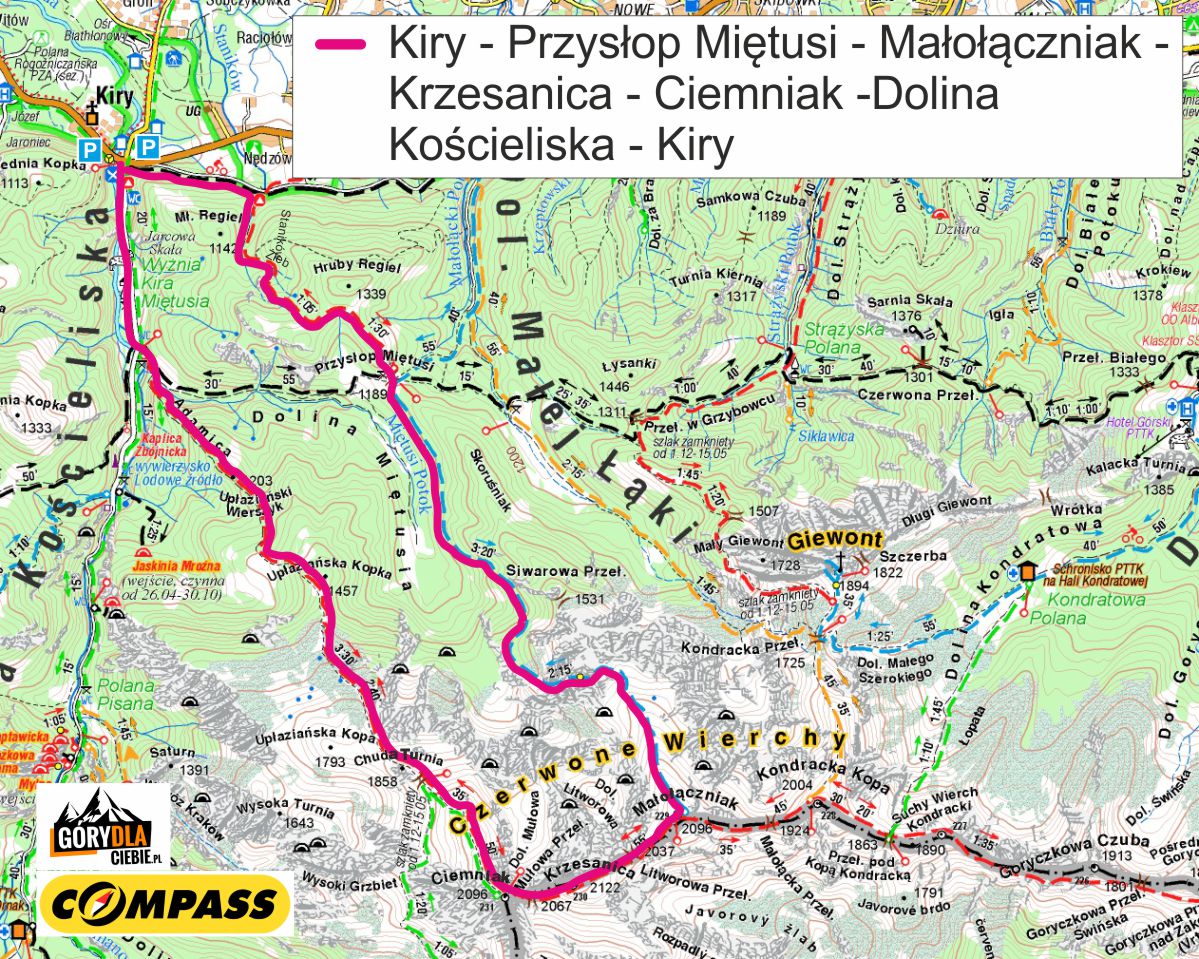 Z Doliny Miętusiej na Czerwone Wierchy - mapa