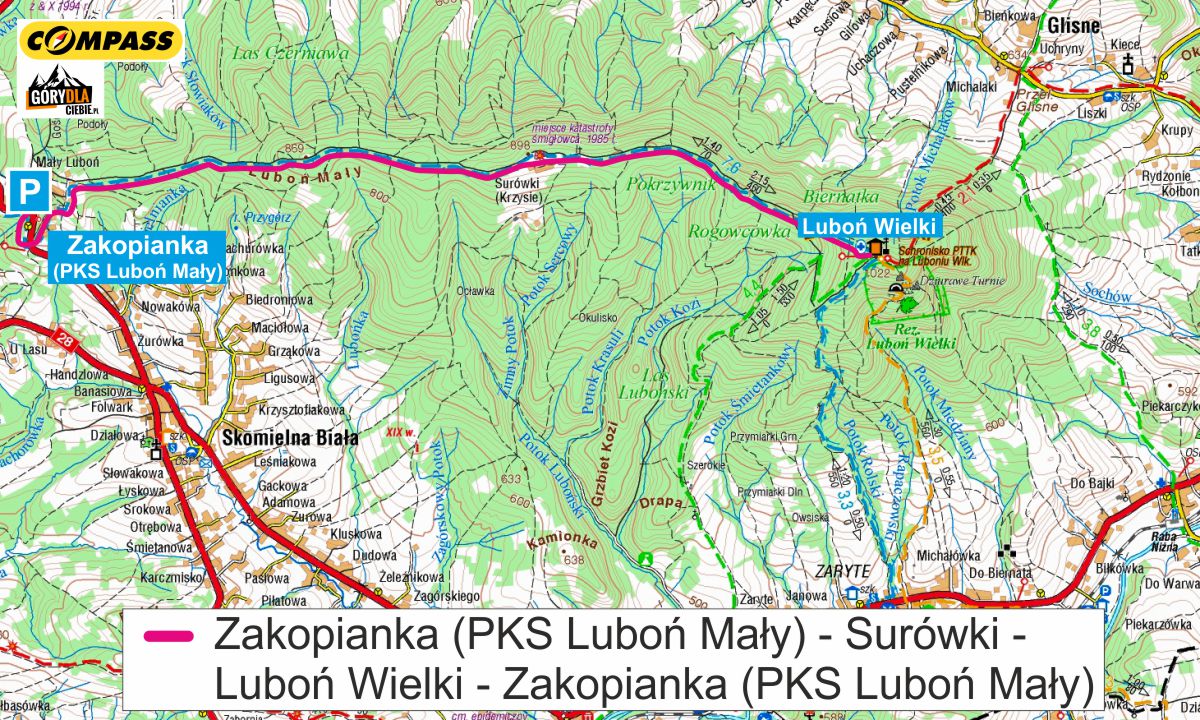Luboń Wielki przez Surówki - mapa trasy