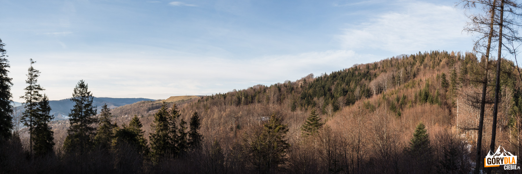 Widok na Kiczerę (827 m) znad Przełęczy Isepnickiej (698 m)