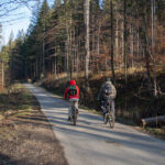 Rowerzyści na trasie zielonego szlaku z Przełęczy Przysłop do Soblówki